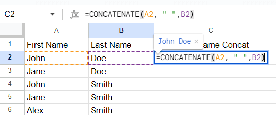 Concatenate First and Last Name with Space