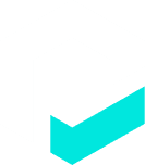 Abstract logo design featuring a geometric shape with a combination of white and teal colors.