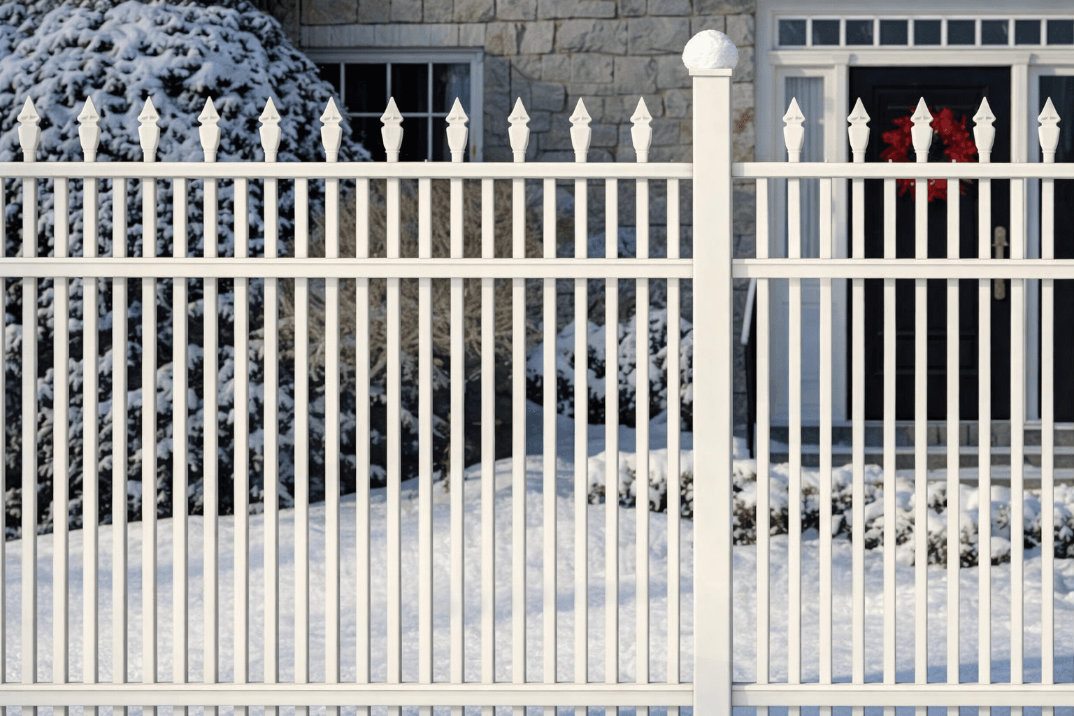 Charleston Pro tight-spacing aluminum fence providing secure containment in a large backyard.