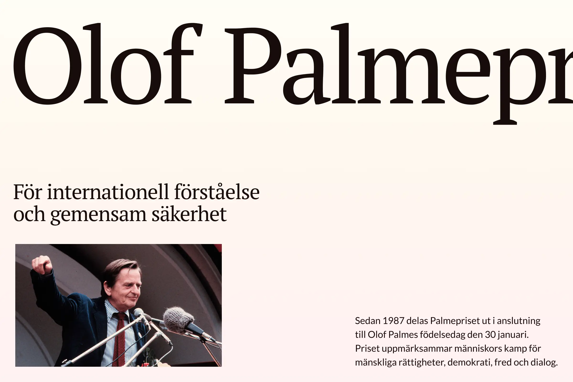 Visuell identitet för Olof Palmes Minnesfond.