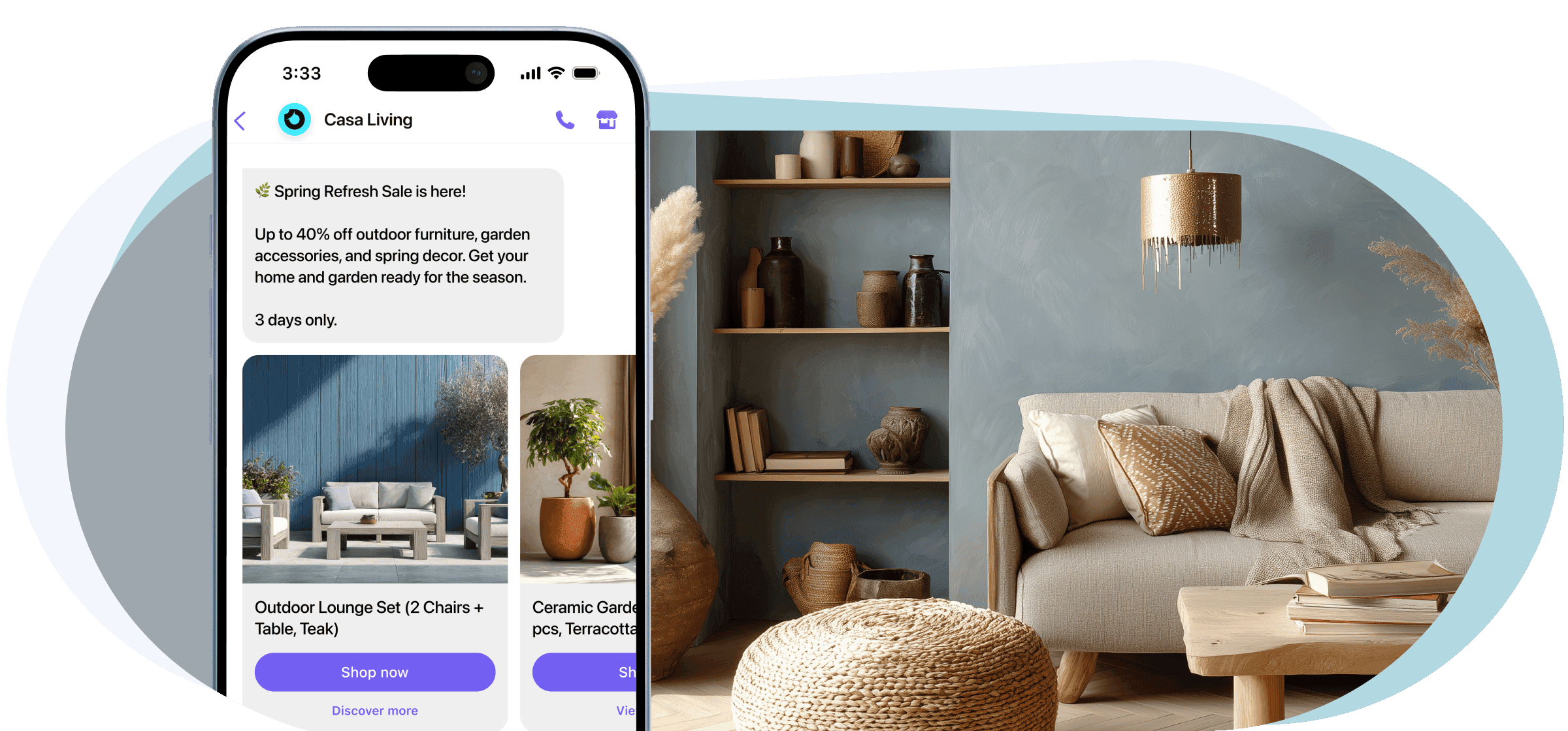Visual which depicts a personalized Viber message related to home decor product (desktop view)