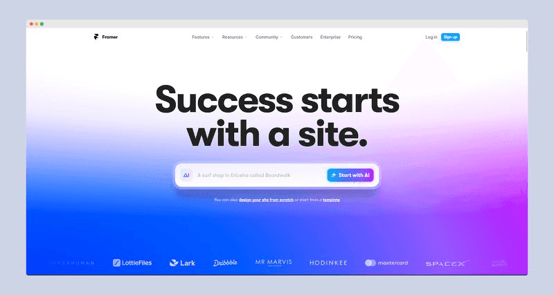 The Framer home page.