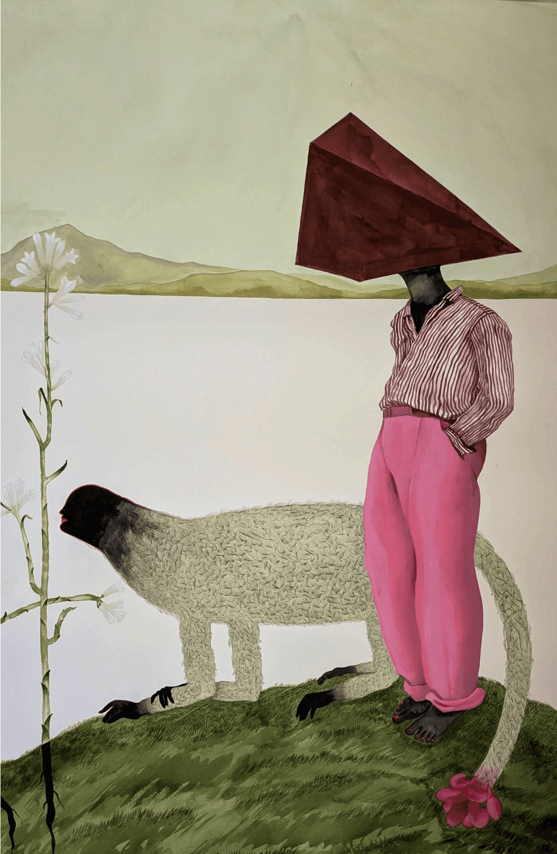 herd of sheep on road painting