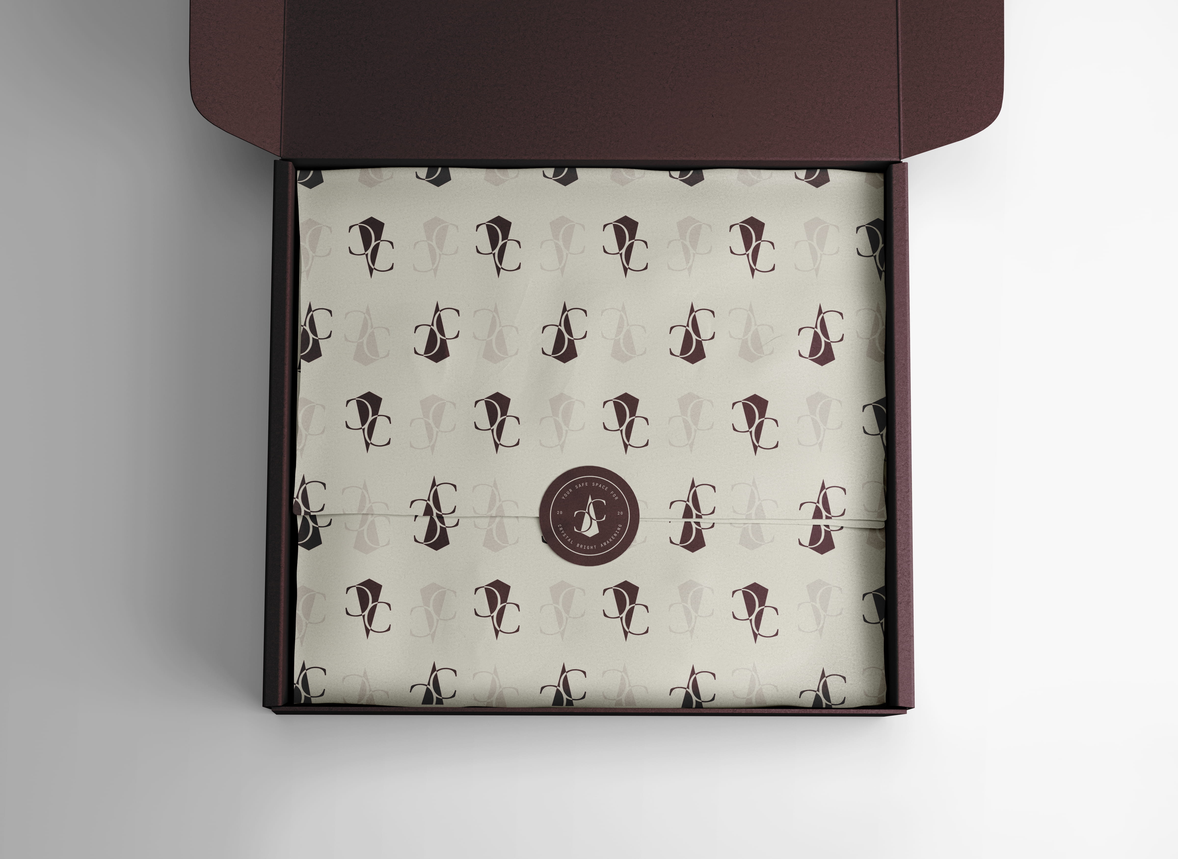 Branding, visual identity, packaging and logo design for crystal shop and coffee café in Makati, Philippines