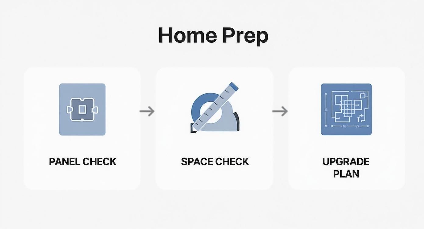 a infographic showing the required steps for home prep to install an electric vehicle charger