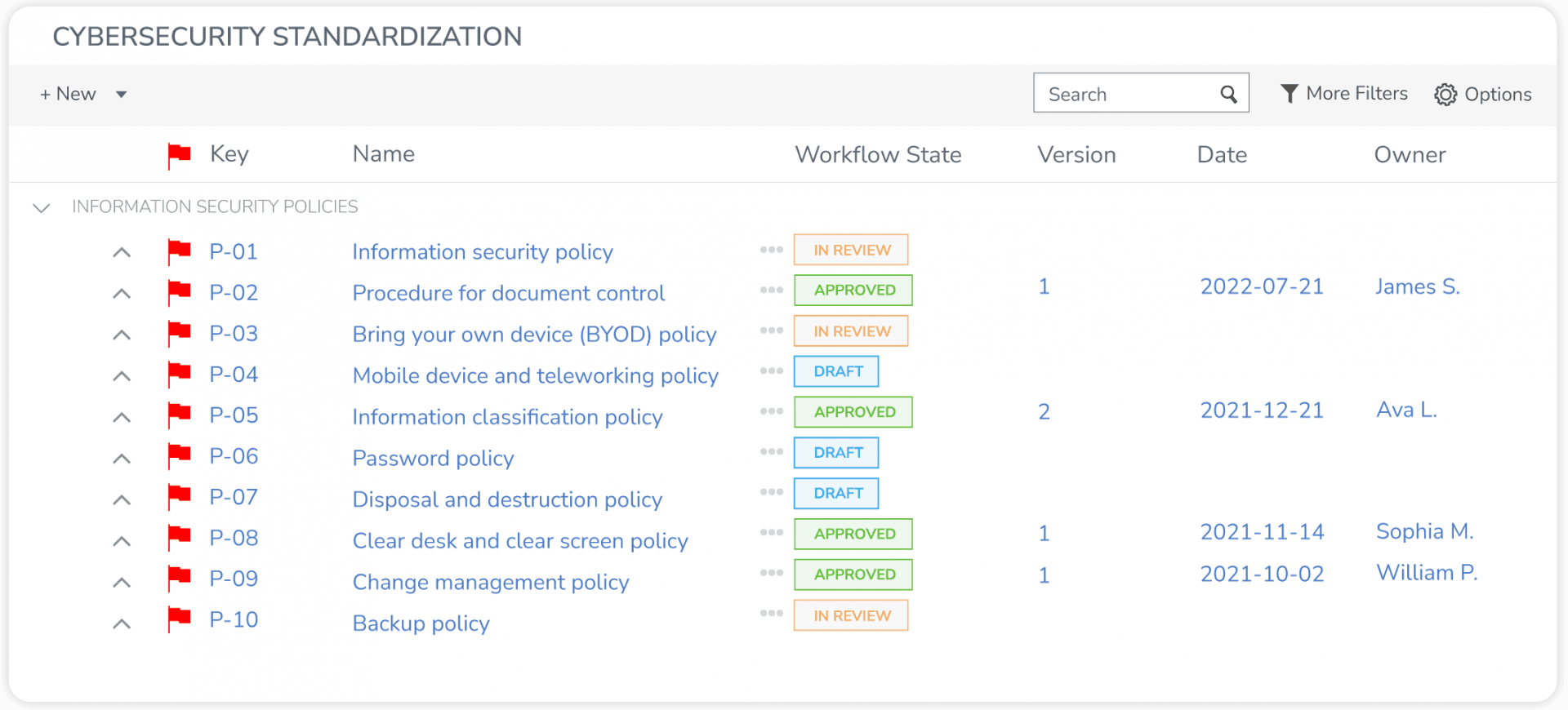 Image of a GRC software being used to create cybersecurity standards in your organization