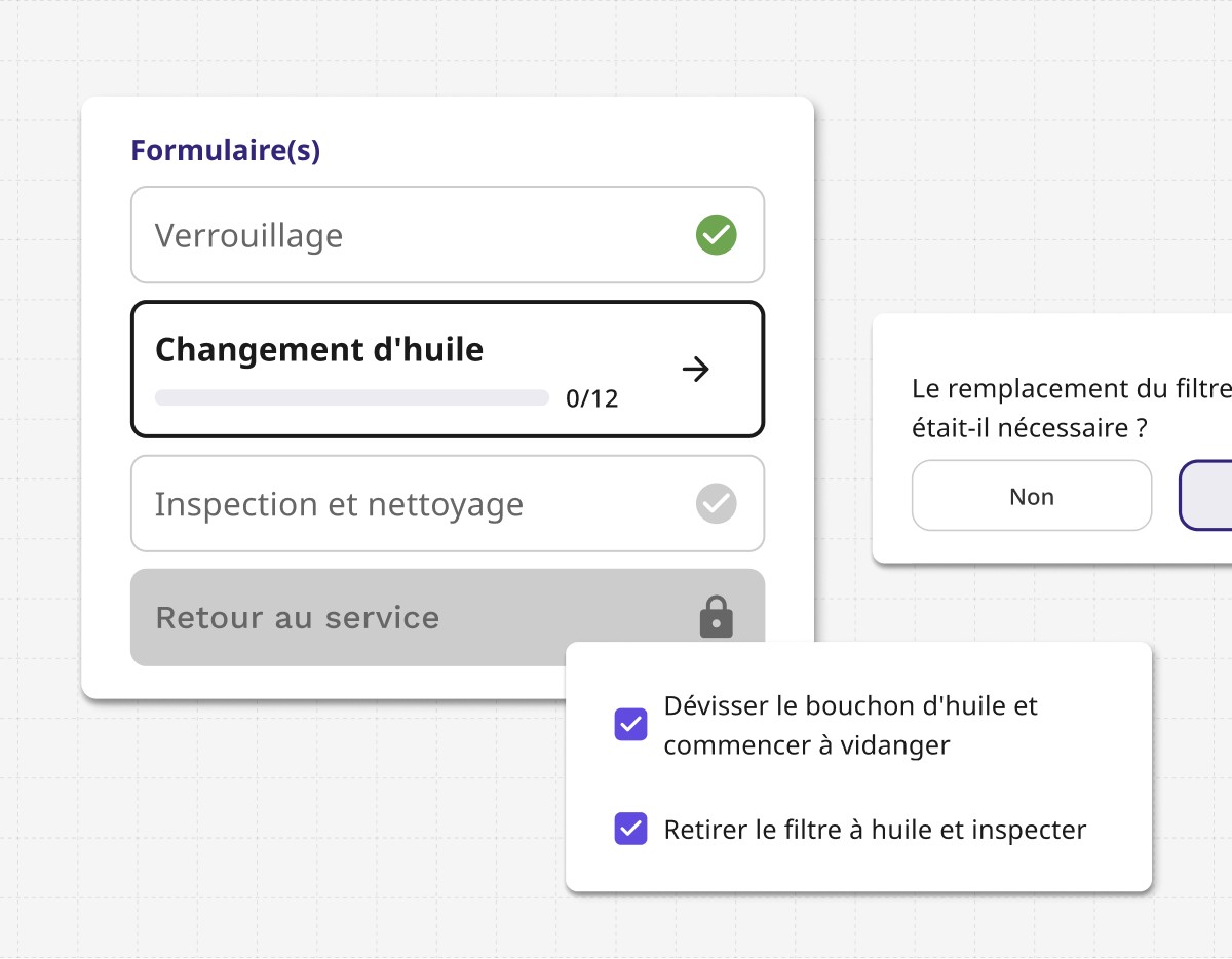 Dynamic forms and compliance tracking in Binder to streamline maintenance and meet standards such as oil change, and inspection & Cleaning.