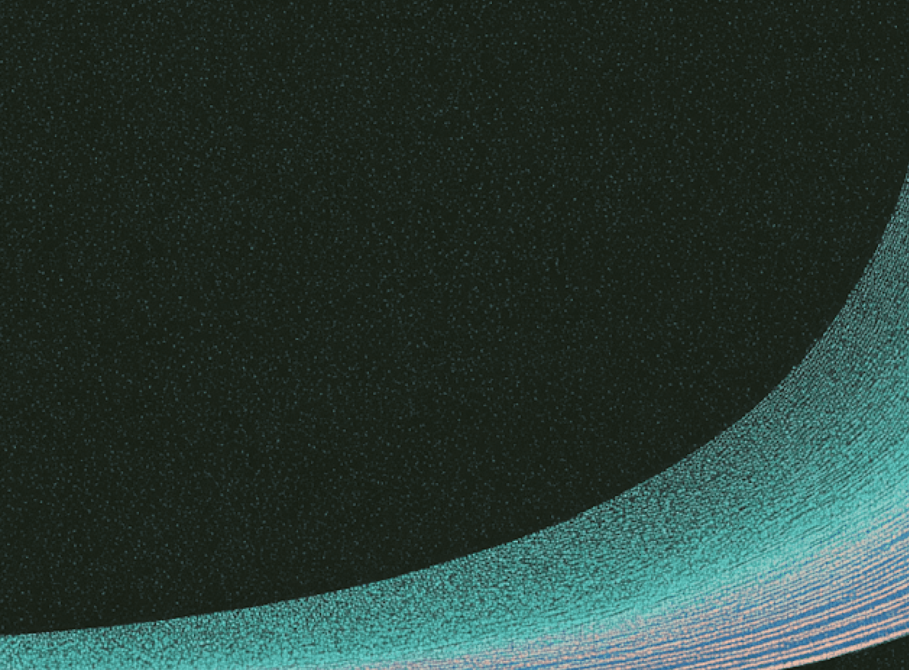 Curved gradient band of turquoise, blue, and pink dots on a dark backdrop