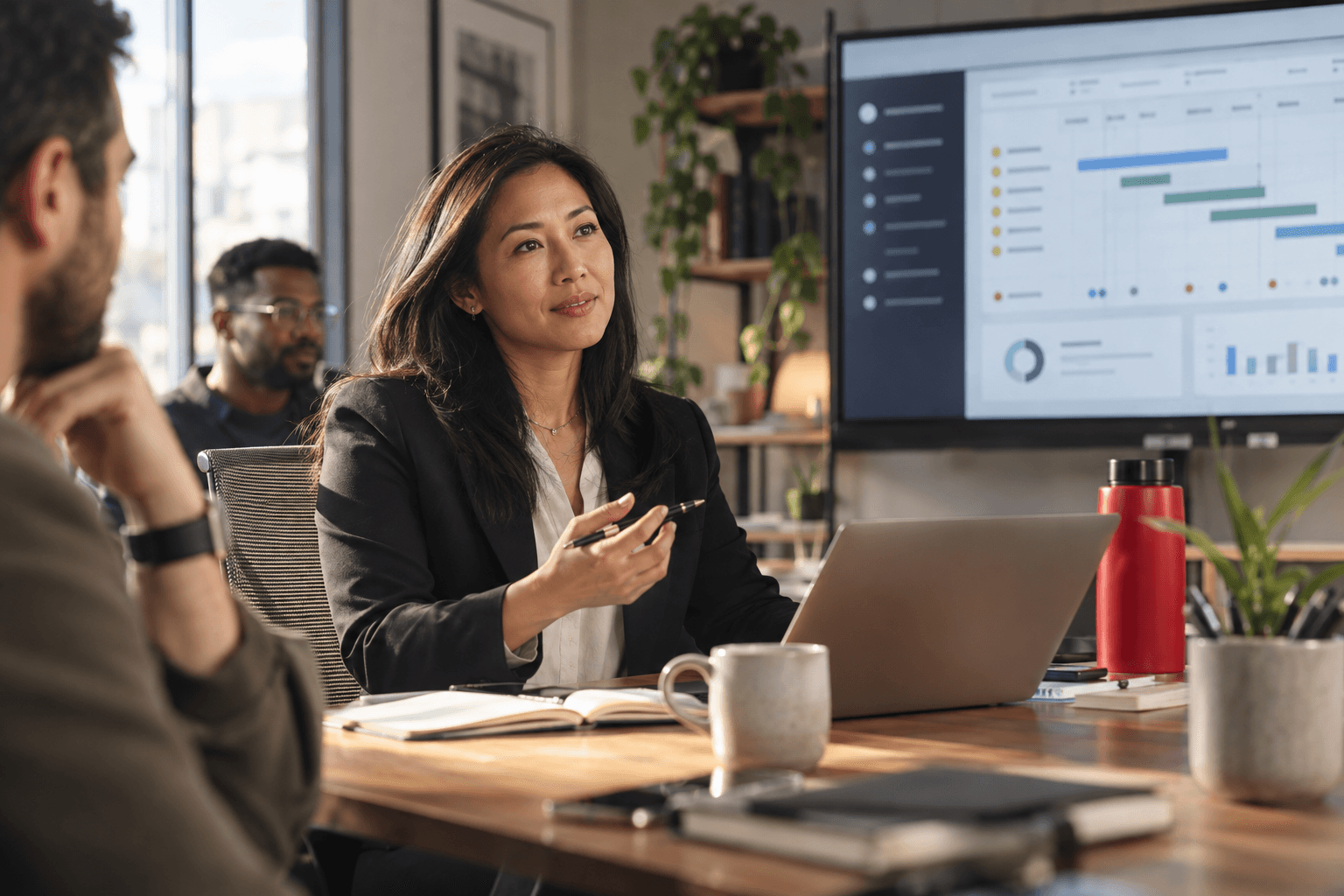 Operations lead reviewing a connected client delivery workflow