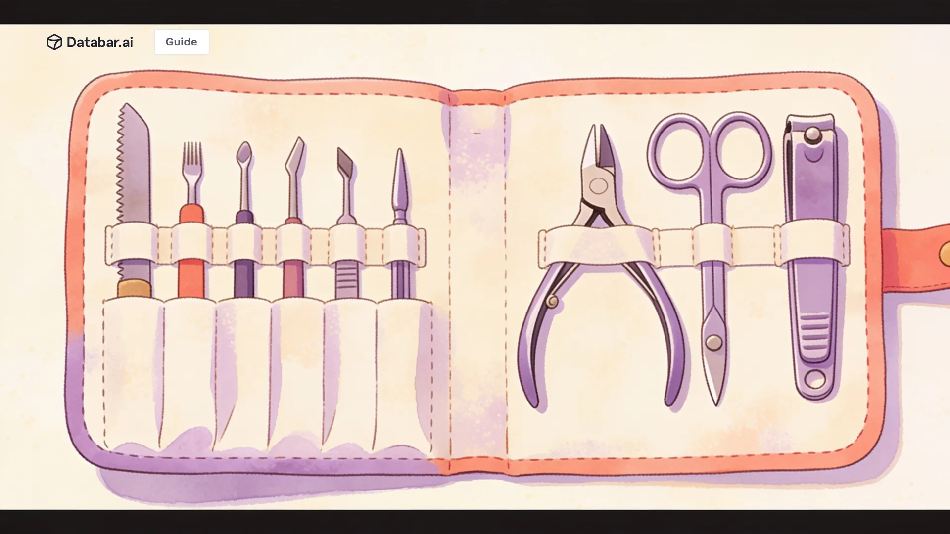 Illustration of a tool roll opened flat with a full matched set of implements held in its loops — Sales Development Rep Tools: The Tech Stack to Exceed Quota