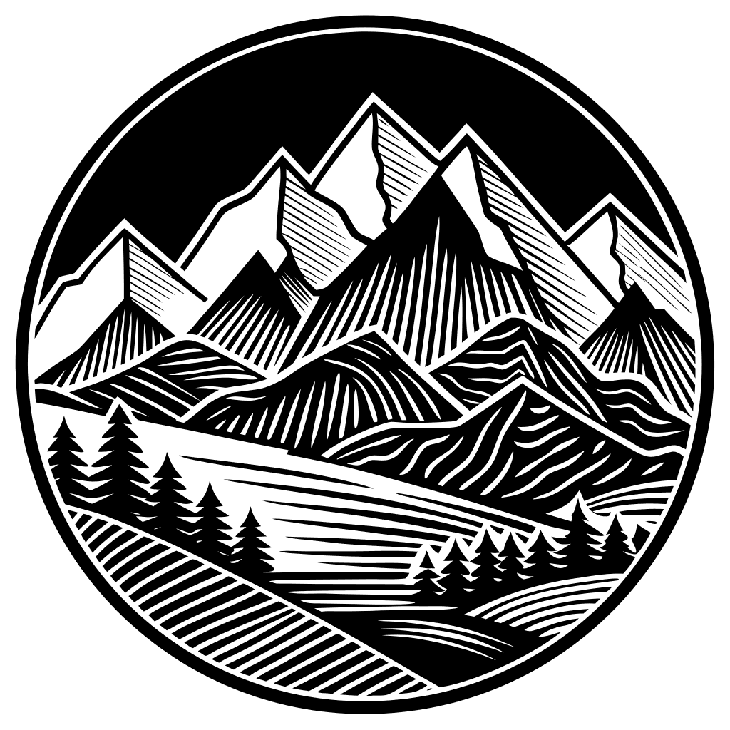 Printmaking-inspired carved style.