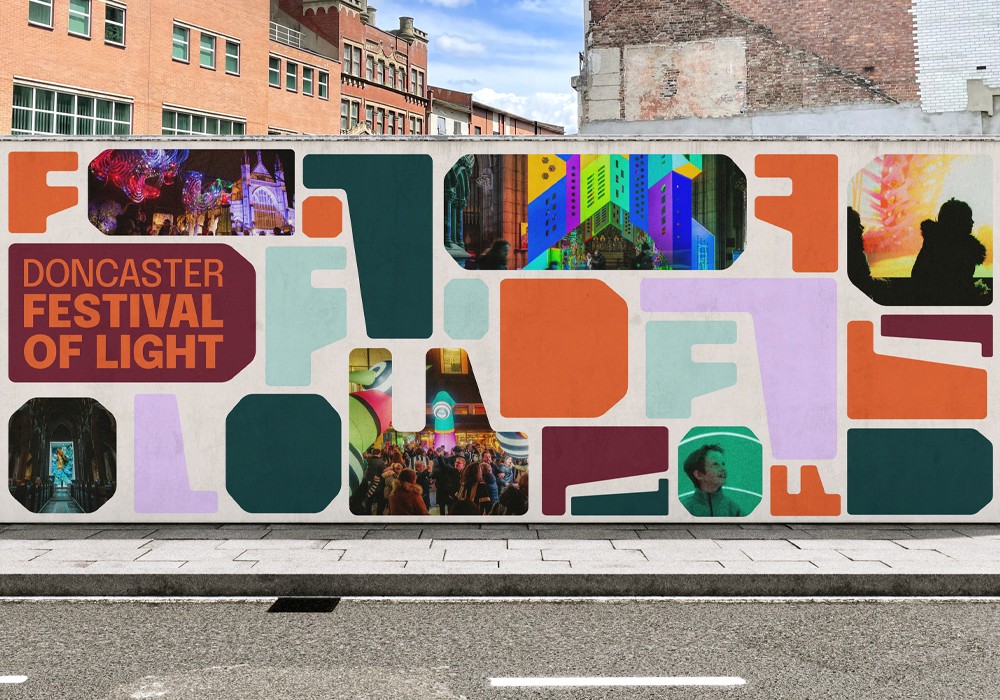 Wall mock up using the brand colours and assets