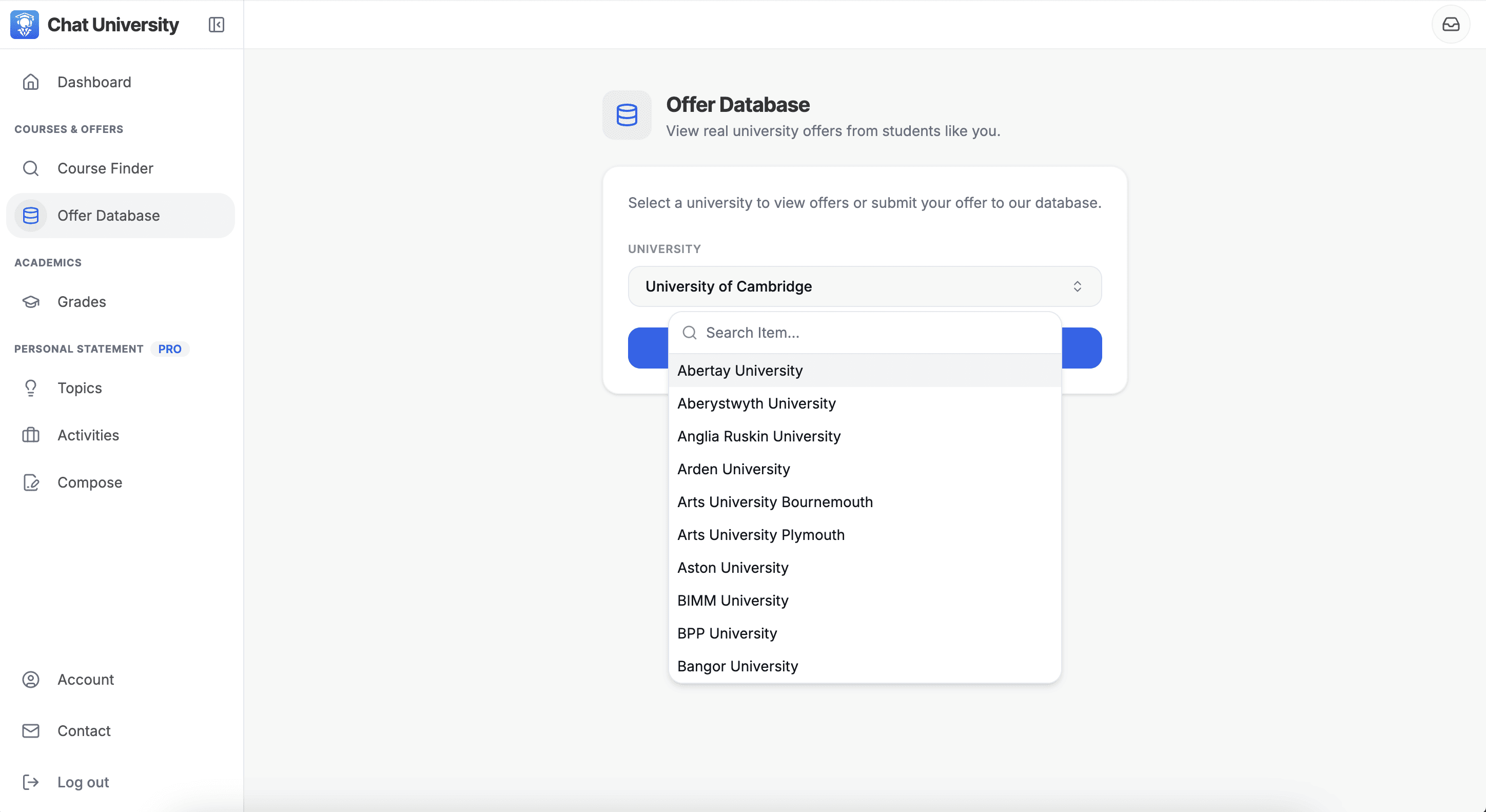 chat university app screenshot