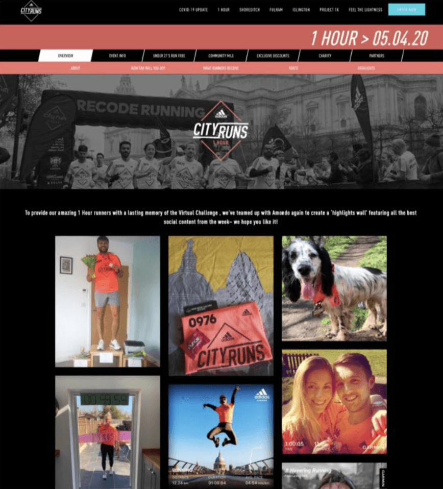 Adidas City Runs fan engagement Gallery powered by Amondo