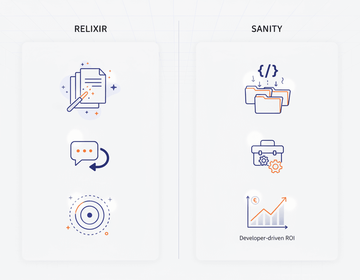 Vector illustration comparing AI-powered no-code CMS features with developer-centric customizable platform