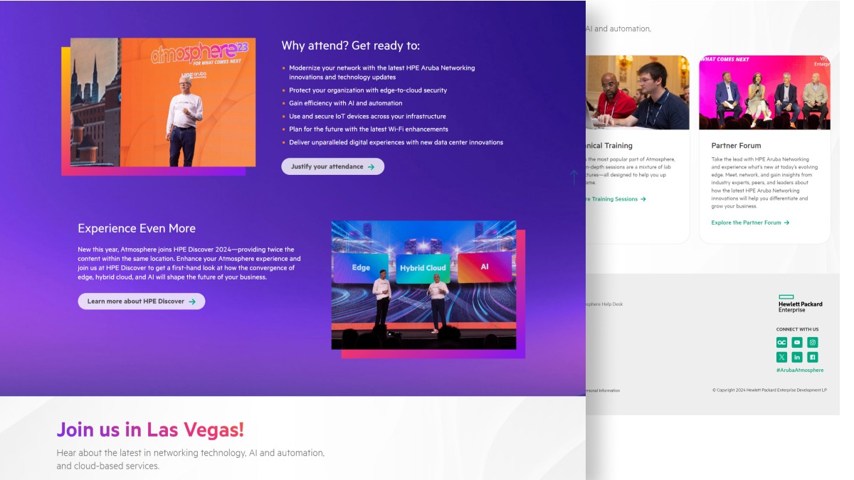 HPE Aruba Networking Atmosphere 2024 AMS website pages