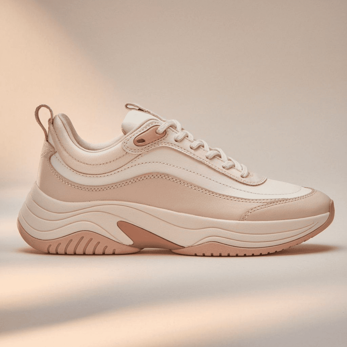 Beige Corbell Studio Walk women's sneaker with chunky sole and leather accents.