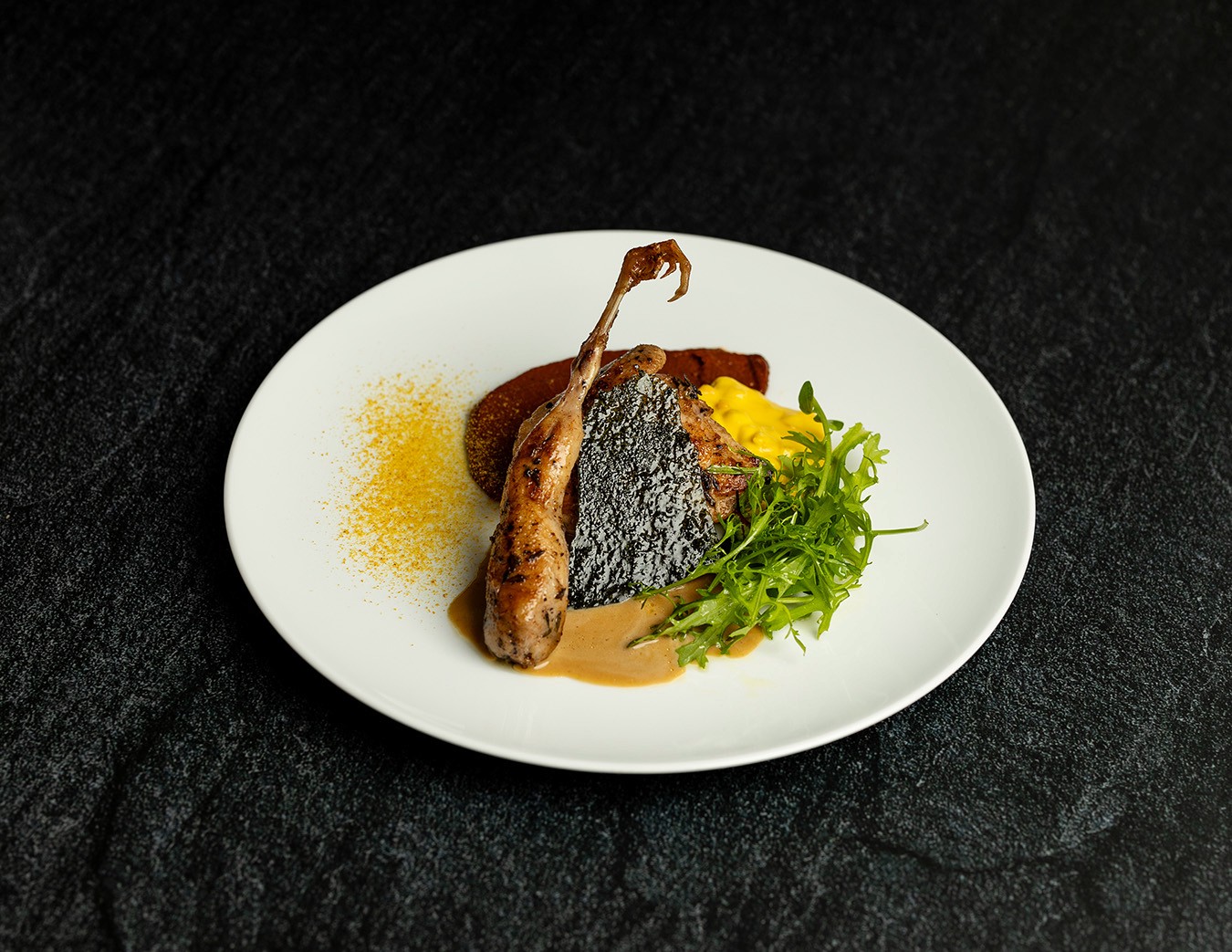 Brisbane Valley quail, Oaxacan mole, sweet corn & kelp crackling