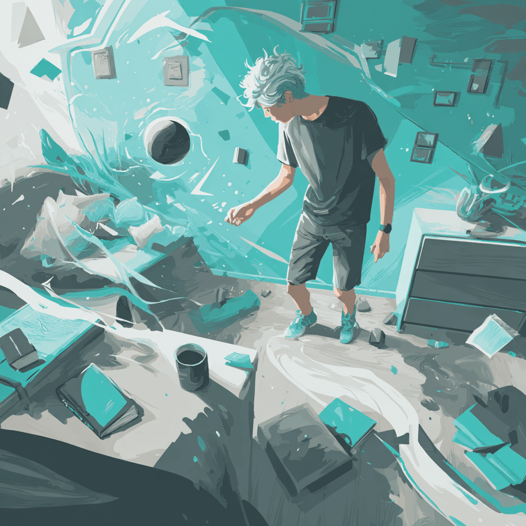 a person being surrounded by things