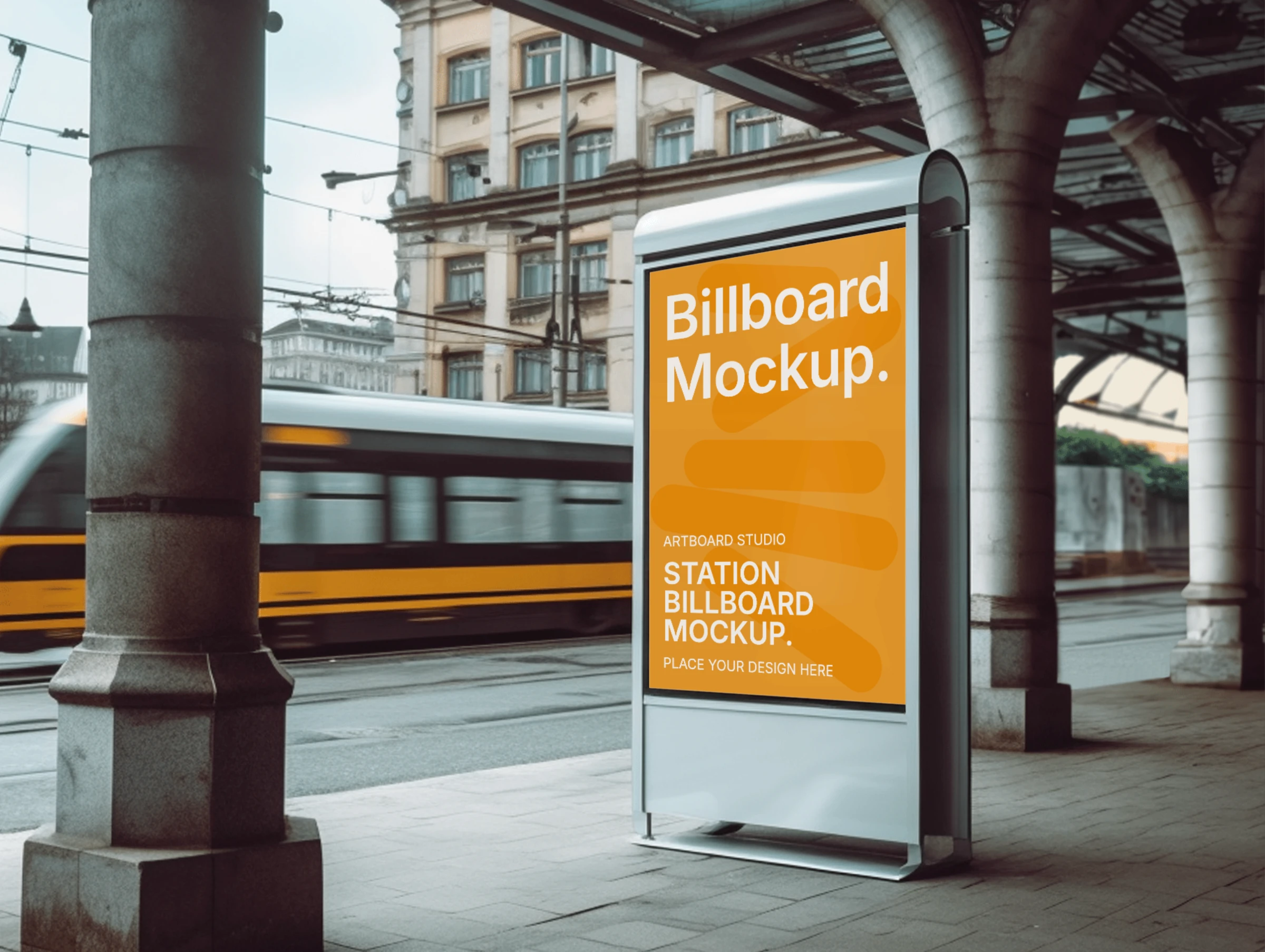 Vertical billboard mockup on train station