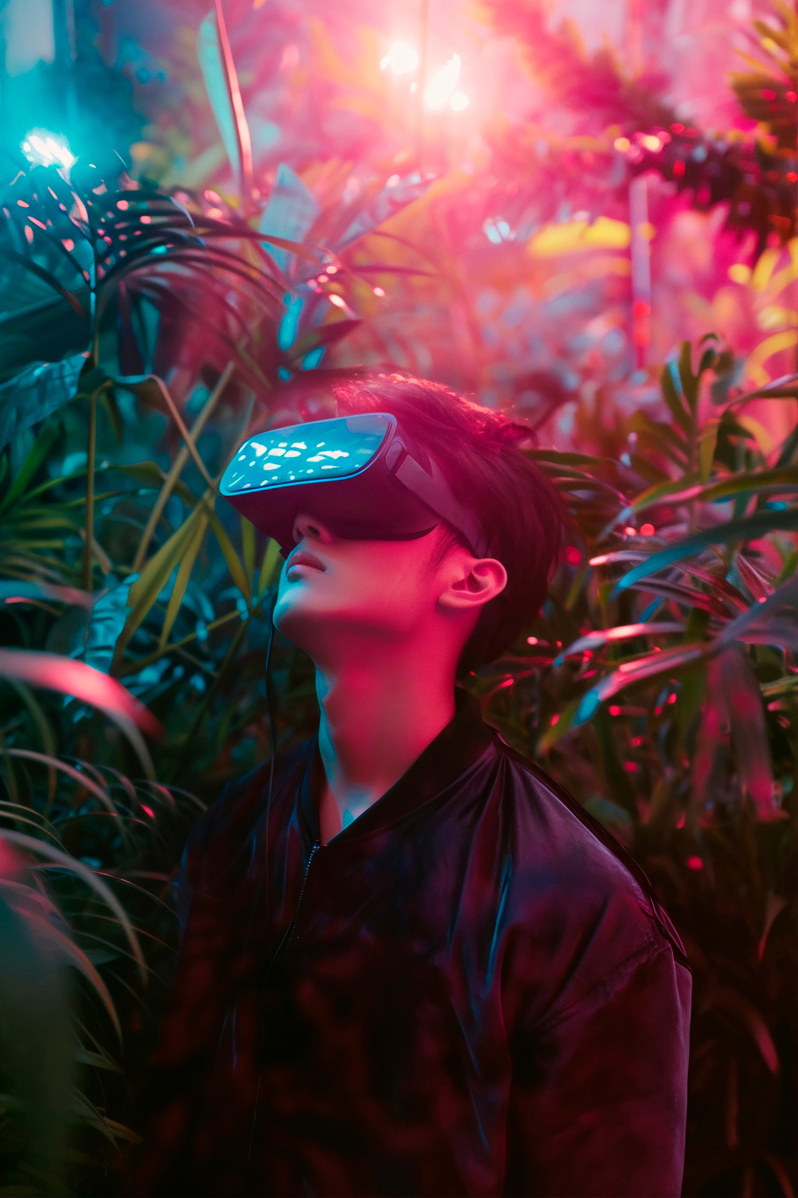 Man in VR among plants.