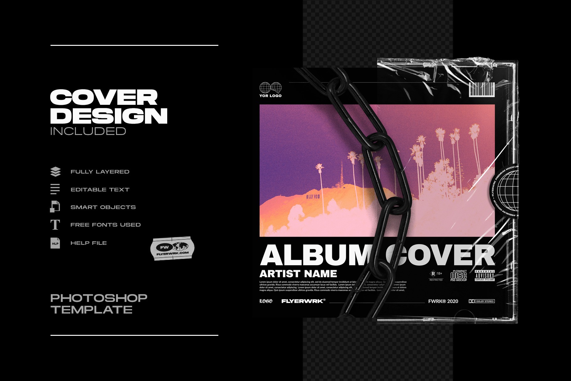 Classic CD jewel case mockup album cover design template with editable artwork