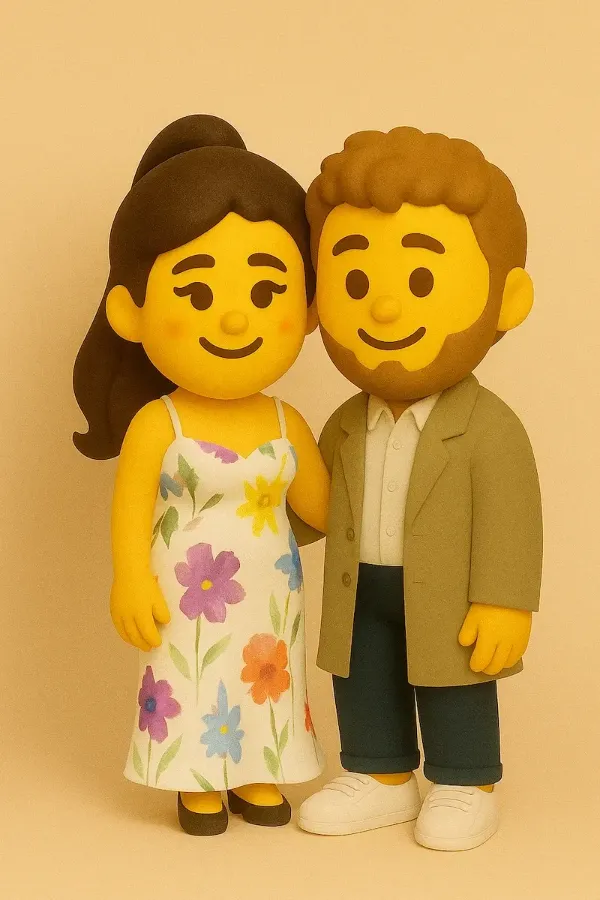 Cтилизованные 3D-эмодзи Венсан Кассель и Моника Беллуччи, пара в повседневной одежде, пример совместимости по биоритмам