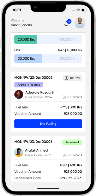 Fuel Attendant App home