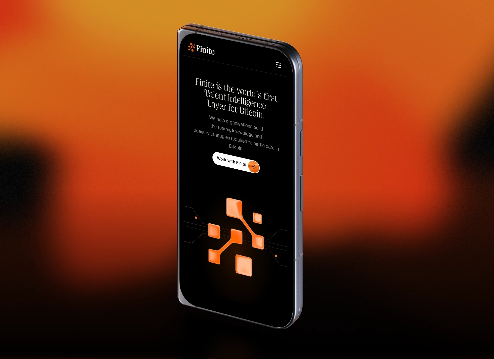 Finite responsive Framer website shown on a mobile phone