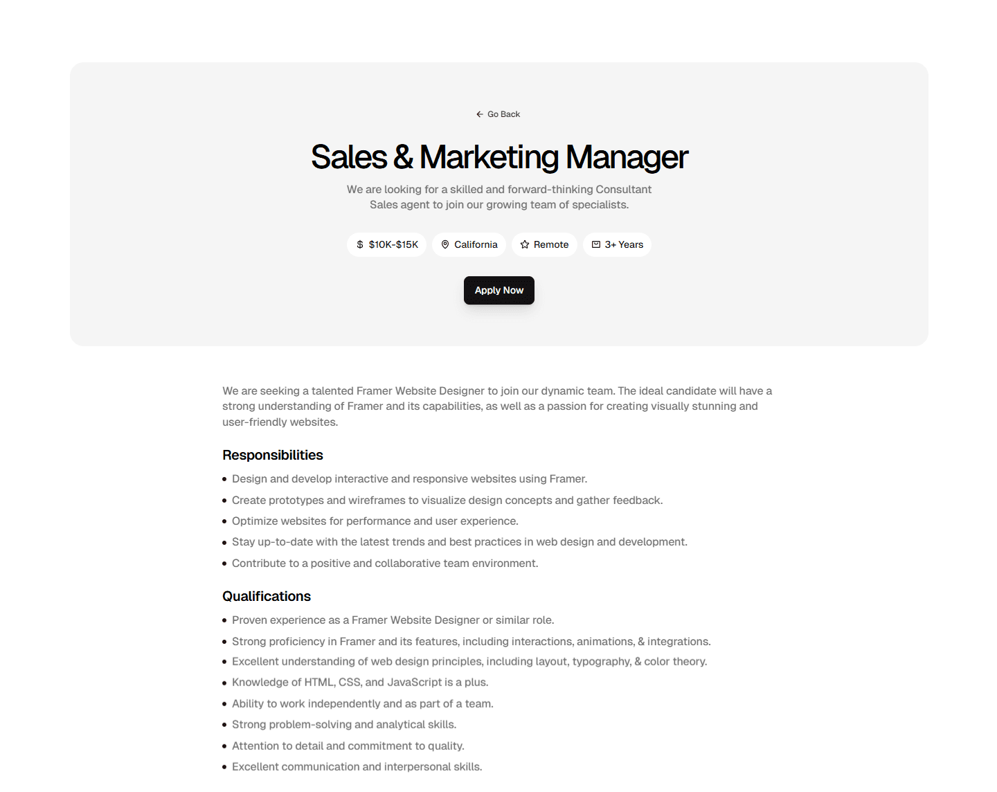 Framer Career Detail Component