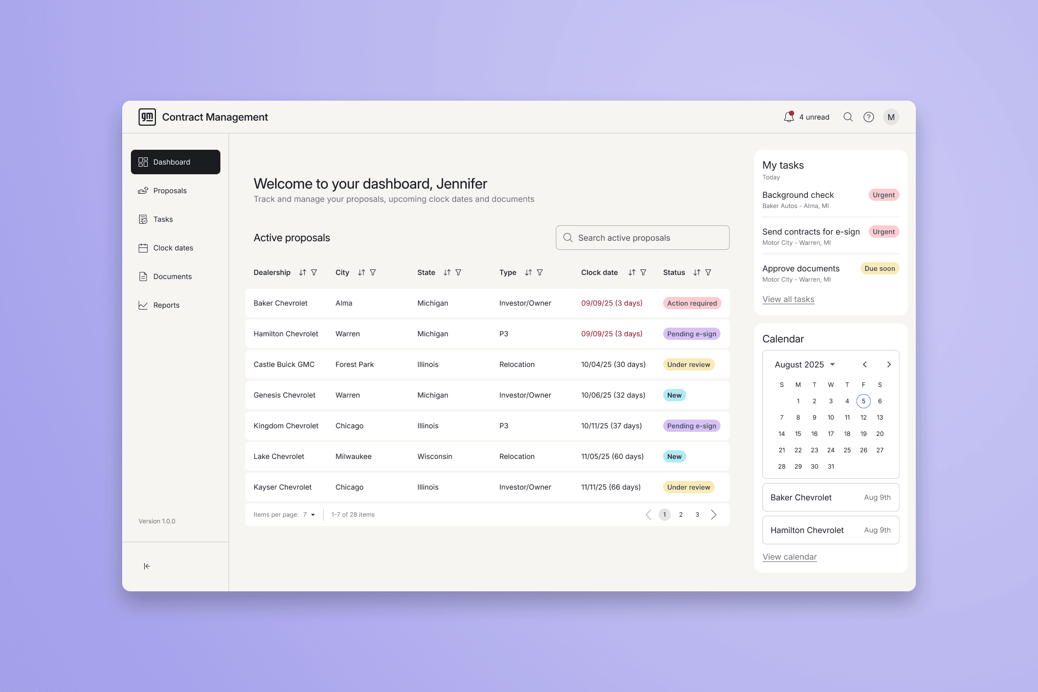 mockup of contract dashboard