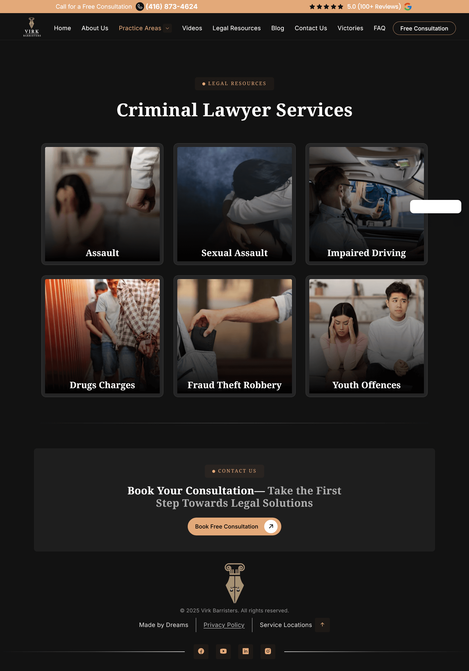 Areas-Of-Practice page for virkbarristers website developed & designed by Dreams Agency Mississauga, Ontario