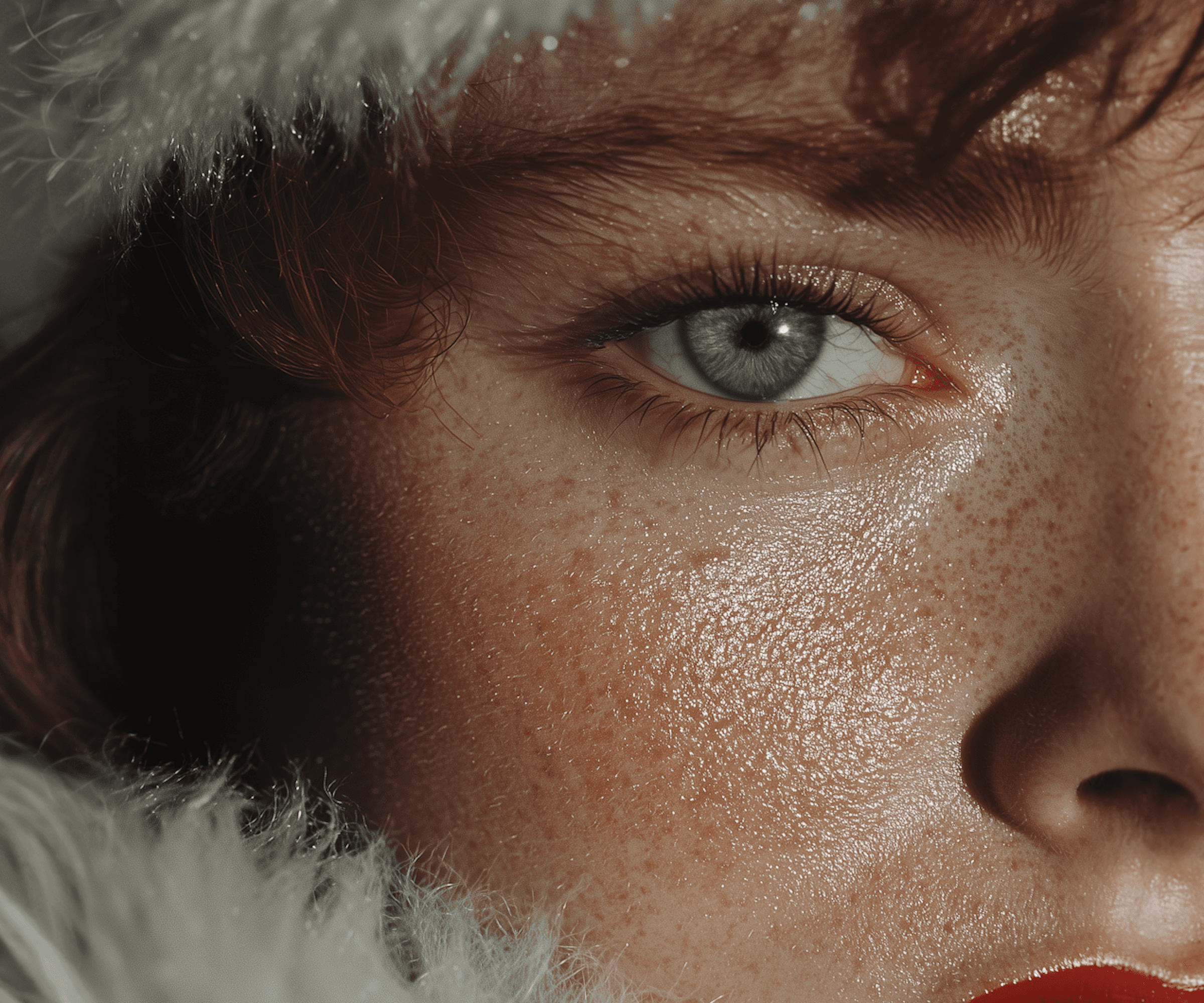 Cinematic close-up of a young woman's face, warm tones — AI generated with Lore