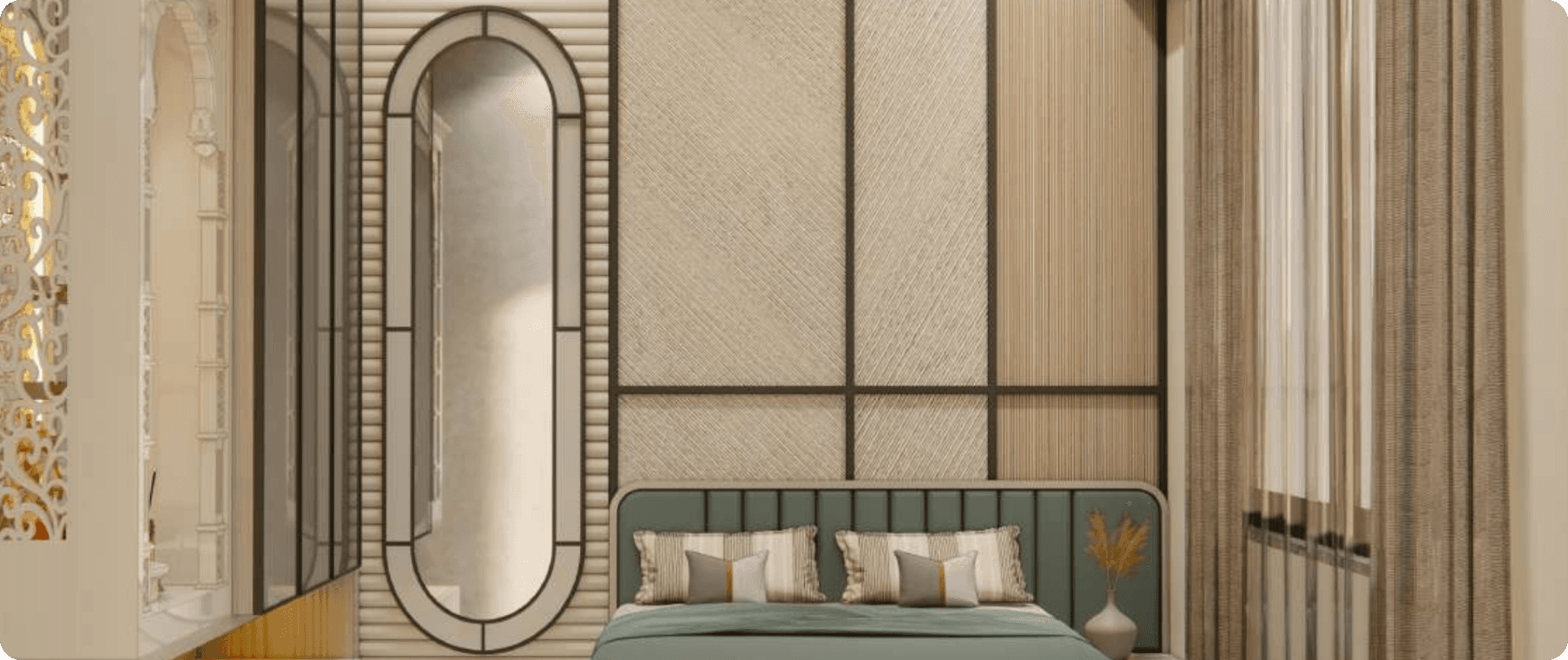 A 3 BHK Apartment design and visualization of Guest bedroom of the project called bloom. 