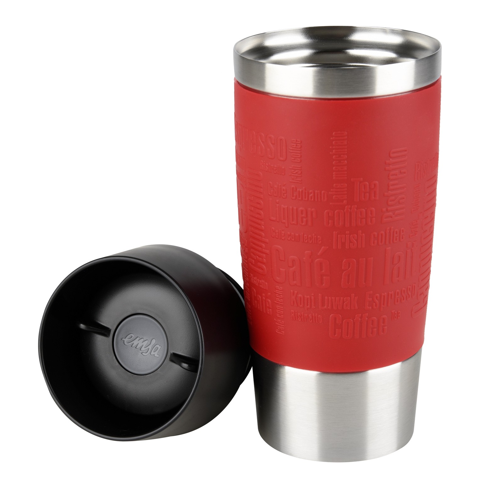 Roter Emsa Travel Mug geöffnet