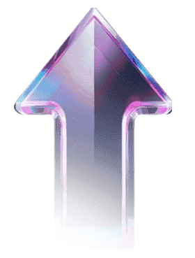 A glossy, stylized arrow pointing upwards with a gradient of purple and pink colors.