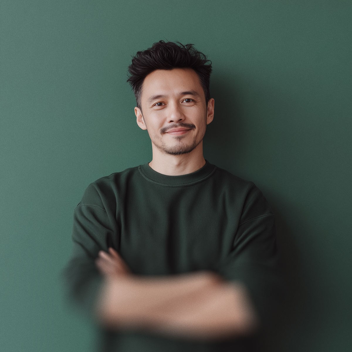 Team member portrait on teal background