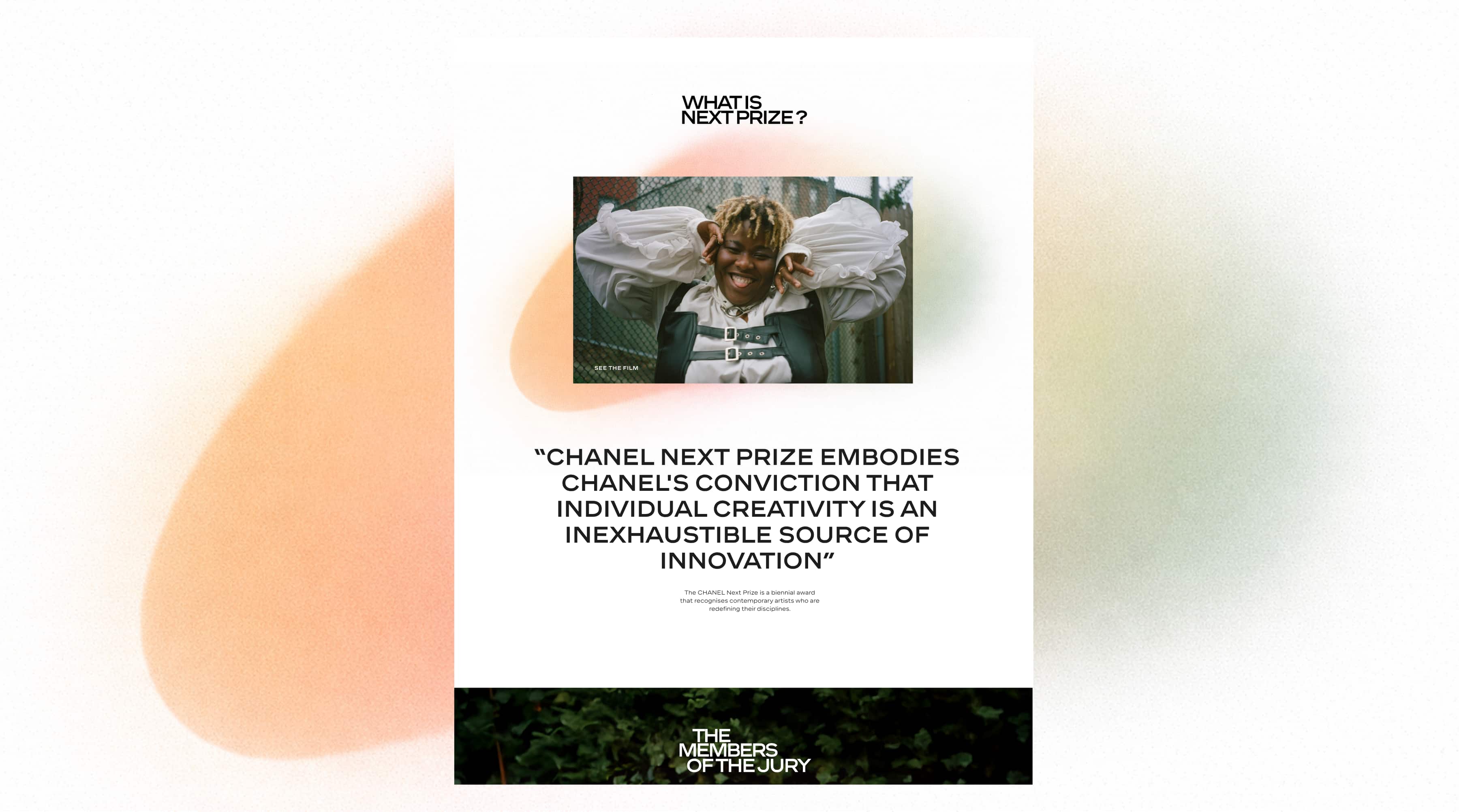 What is the CHANEL Next Prize section on the homepage