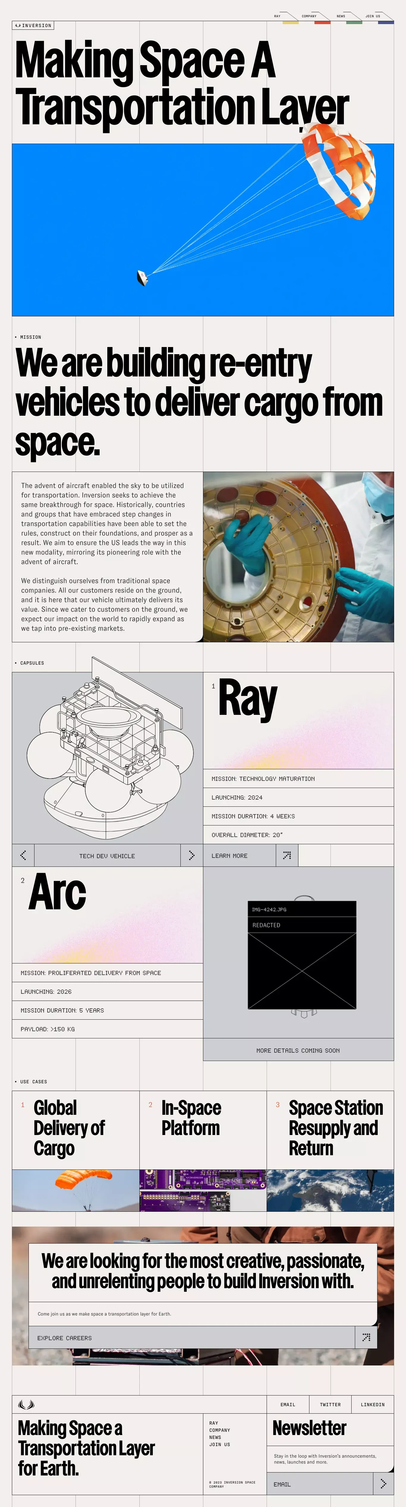 Inversion landing page screenshot showcasing Travel and Tech design