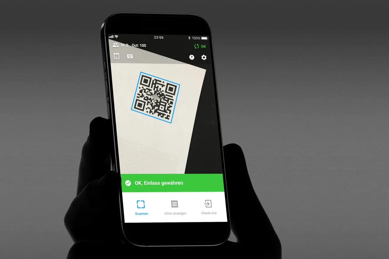 EVENTIM Scan App beim Scannen eines QR-Codes zur Einlasskontrolle.