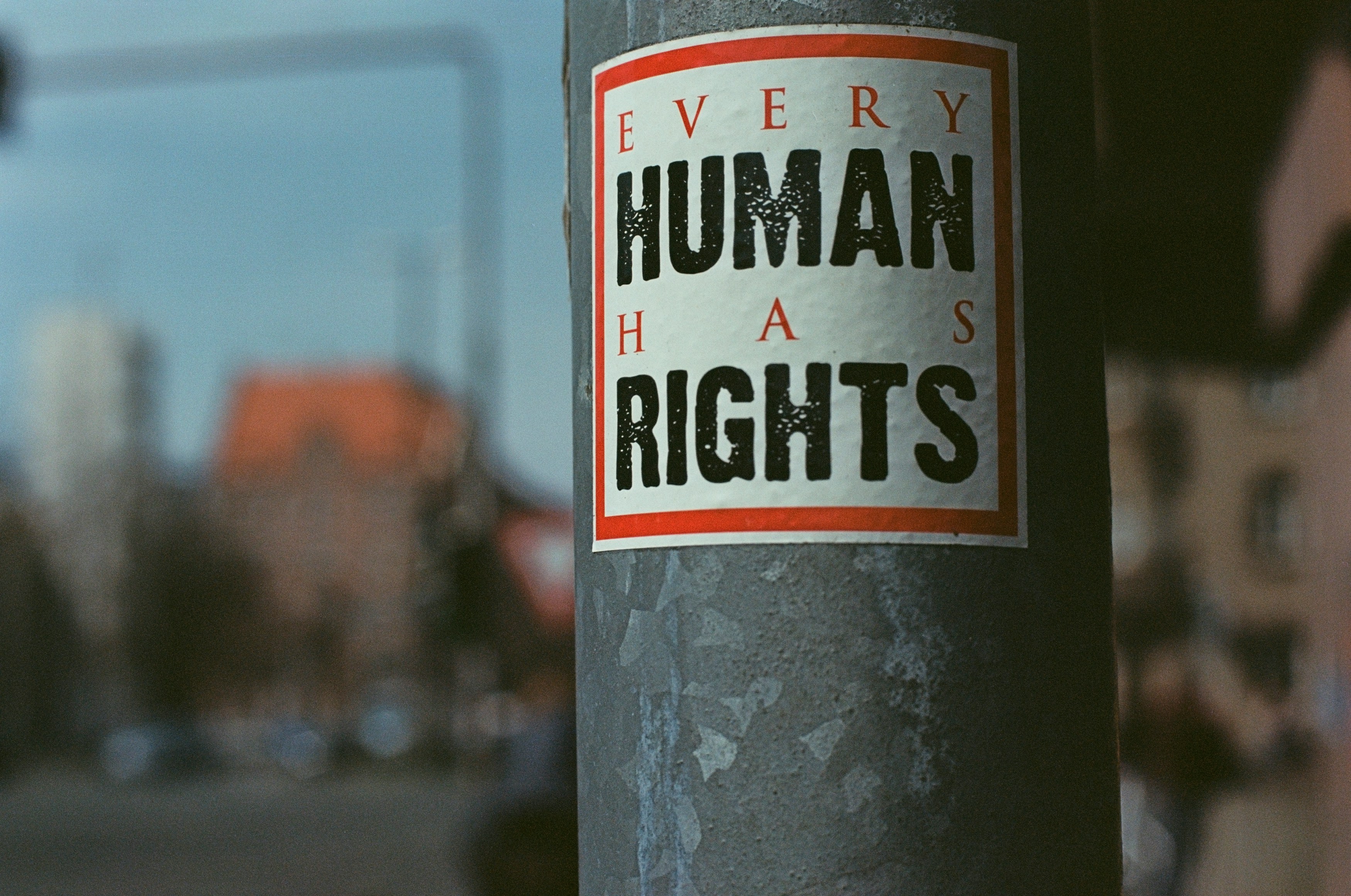 Human rights sticker on Electric pole