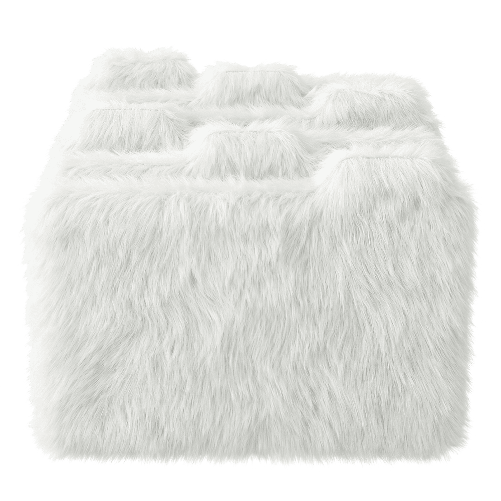 A 3D-rendered pastel pink fluffy cloud with soft foam-like texture, framed inside a transparent purple rounded square on a blue background.