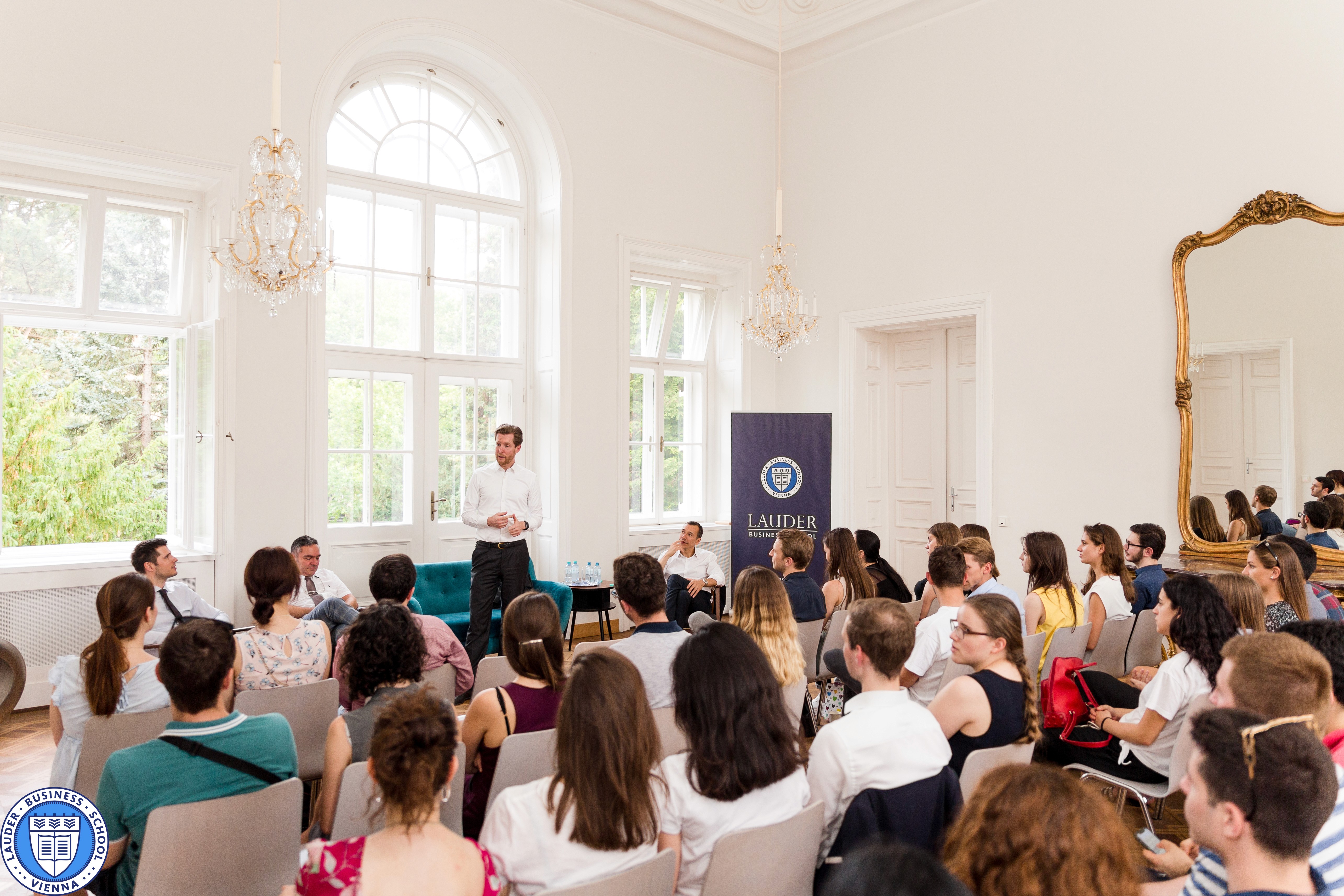 CEO of Austrian Airlines , Dr. Alexis von Hoensbroech speaks to LBS students