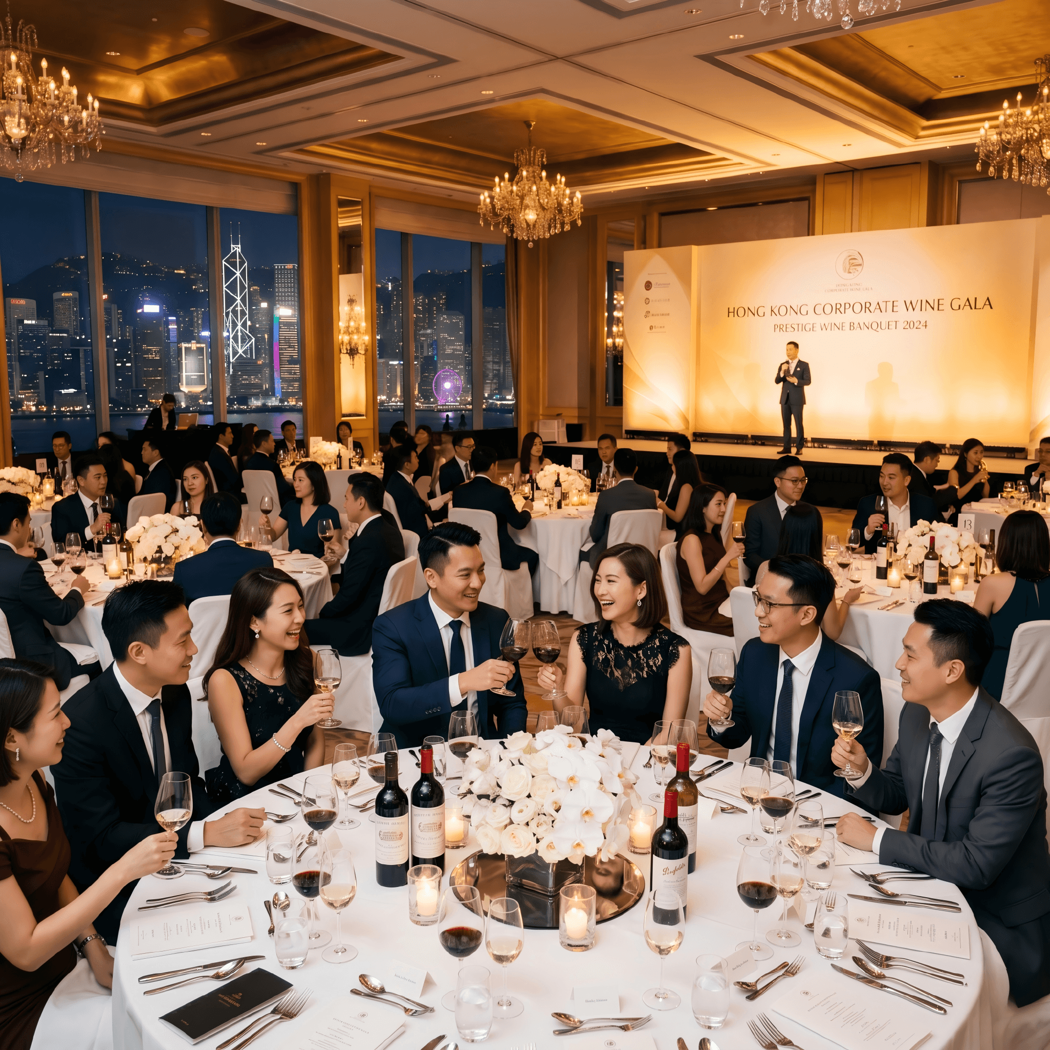 頂級定制高端品酒盛宴方案以名莊紅酒與餐酒配對晚宴打造香港重要客戶與品牌形象活動,適合100至300人企業周年晚宴 Premium bespoke corporate wine dinner in Hong Kong with fine wines for VIP client appreciation and brand image events