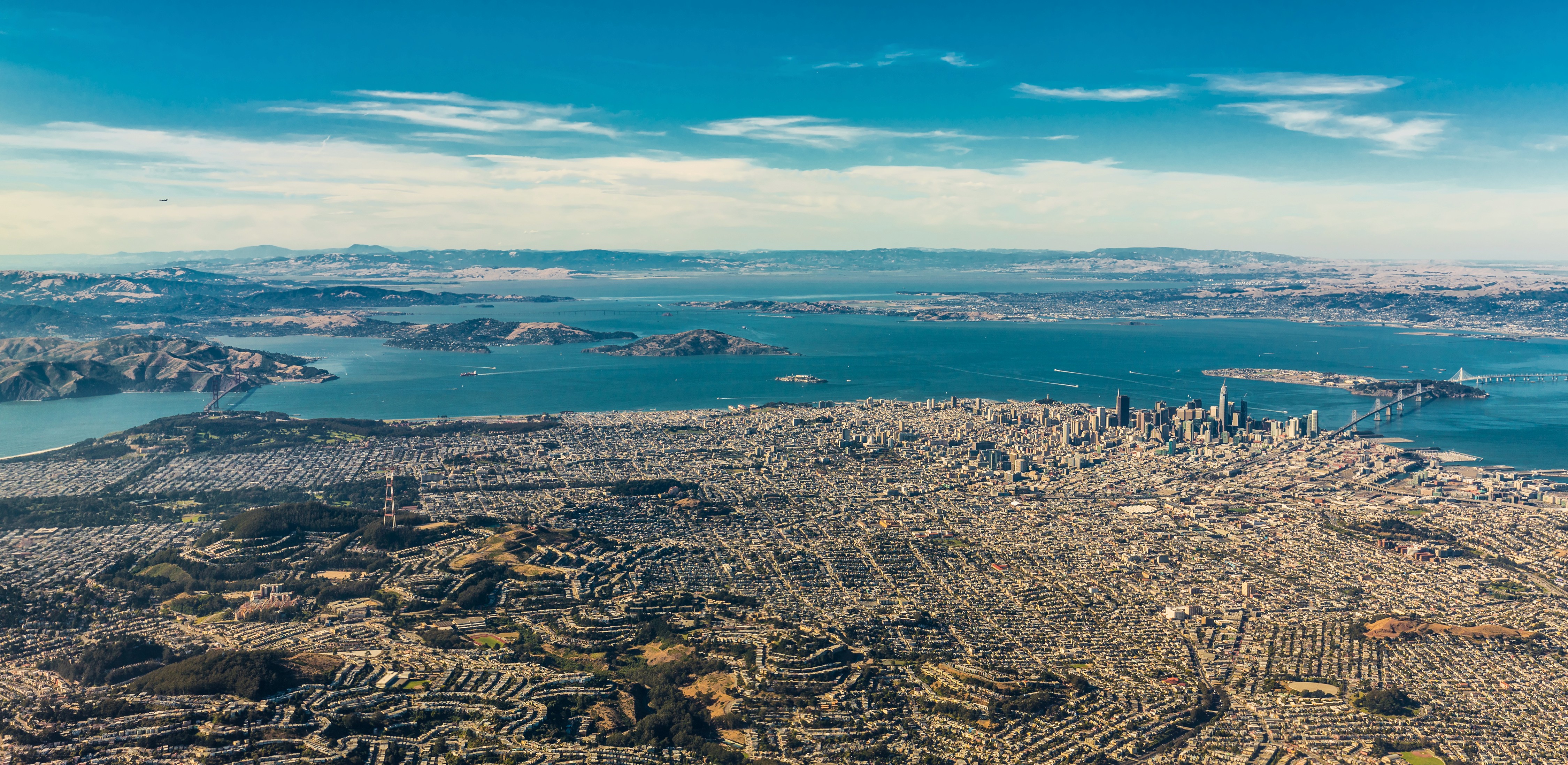 Wide birds eye shot of San Francisco.