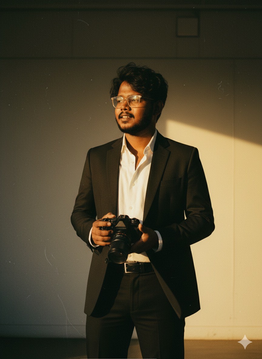 Portrait of portfolio creator – back view