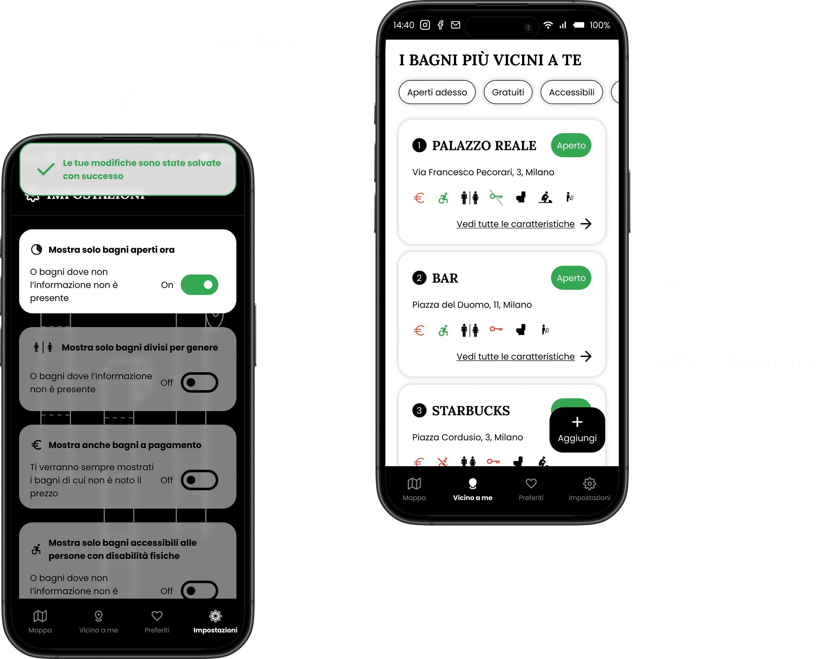 Settings and "Close to you" pages