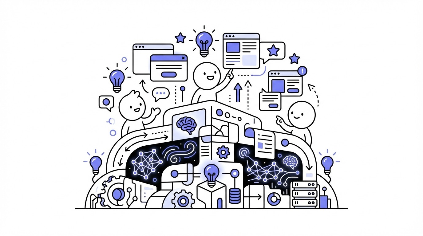An illustration of a robust, AI-native tech stack forming a strong, glowing foundation, with integrated neural networks and data streams representing its core strength.