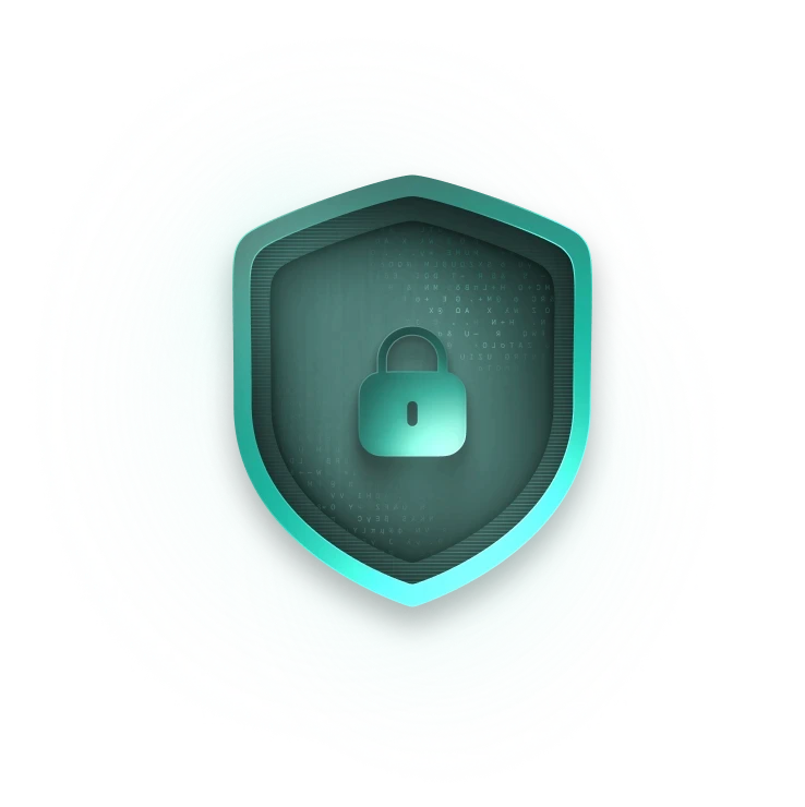 Escudo com cadeado sobre linhas de código, representando a criptografia dos dados na Adapta